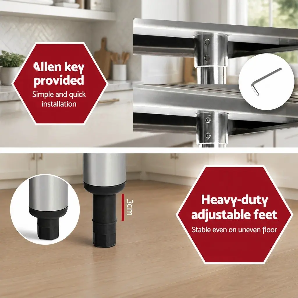 Stainless Steel Kitchen Bench Commercial Work Table 1829x610mm 304 Food Grade Stainless Steel