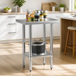 Adjustable Stainless Steel Kitchen Prep Table with Storage