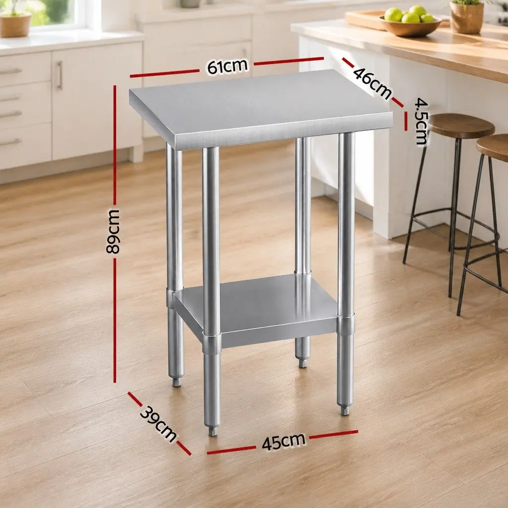 Stainless Steel Work Bench Kitchen Prep Table Adjustable Shelf 610x457mm