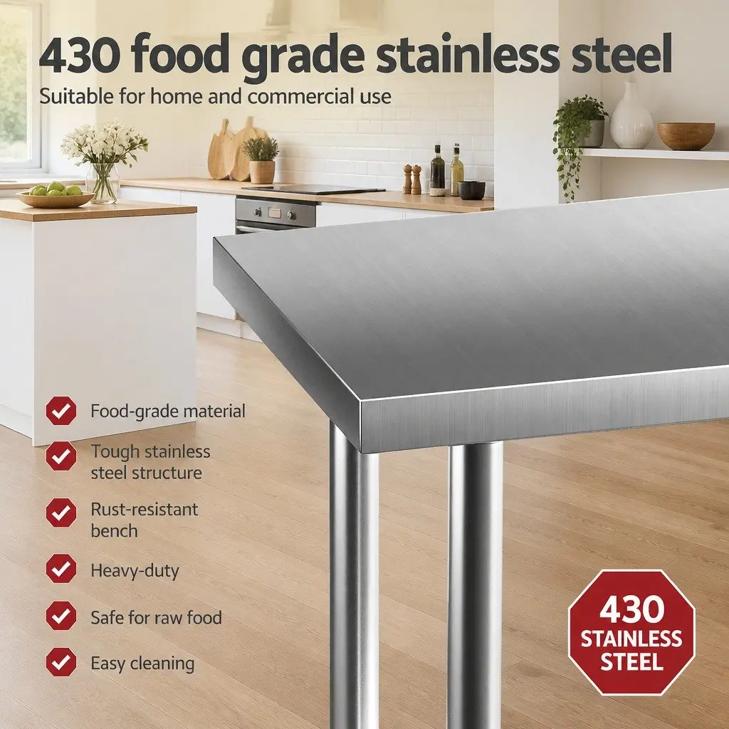 Stainless Steel Work Bench Kitchen Prep Table Adjustable Shelf 610x457mm