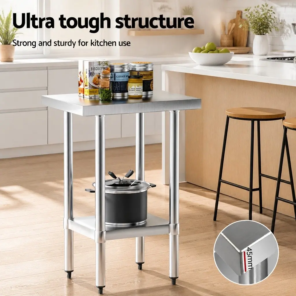 Stainless Steel Work Bench Kitchen Prep Table Adjustable Shelf 610x457mm