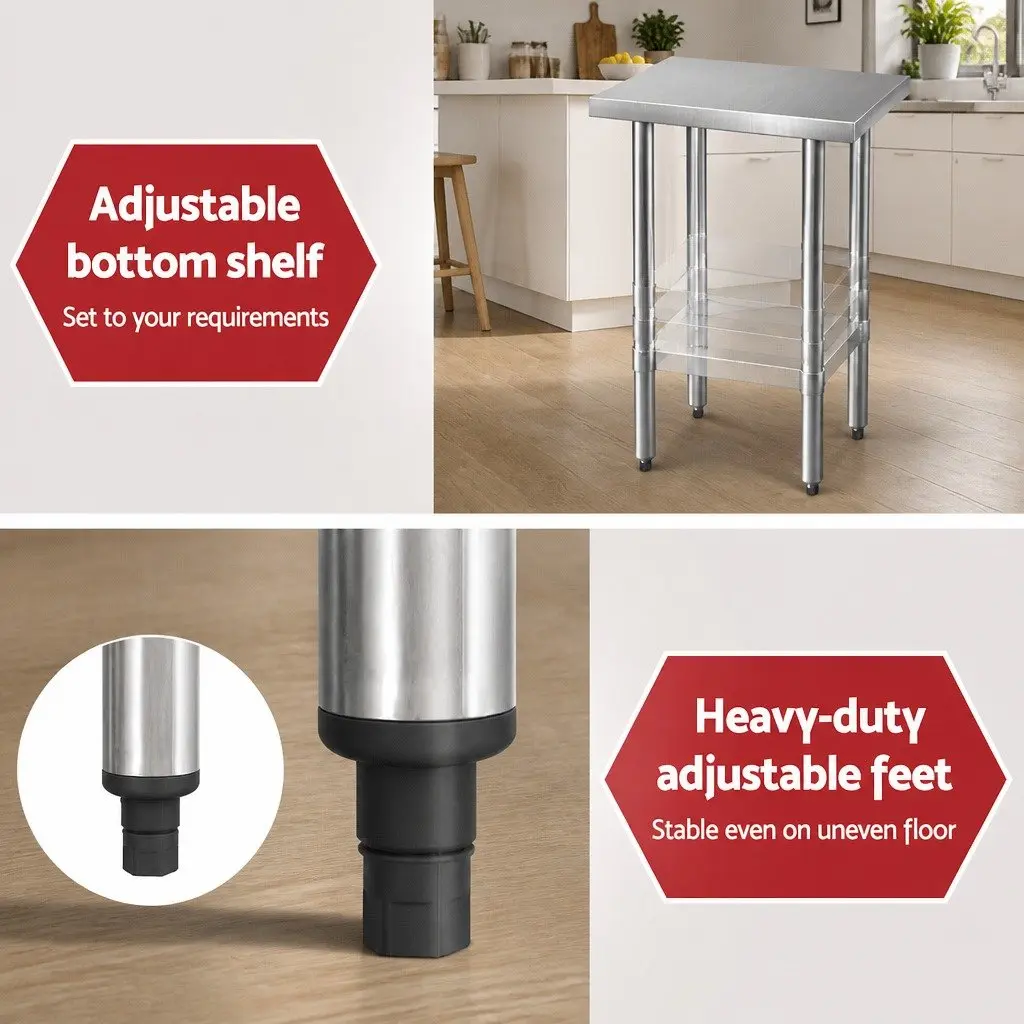 Stainless Steel Work Bench Kitchen Prep Table Adjustable Shelf 610x457mm