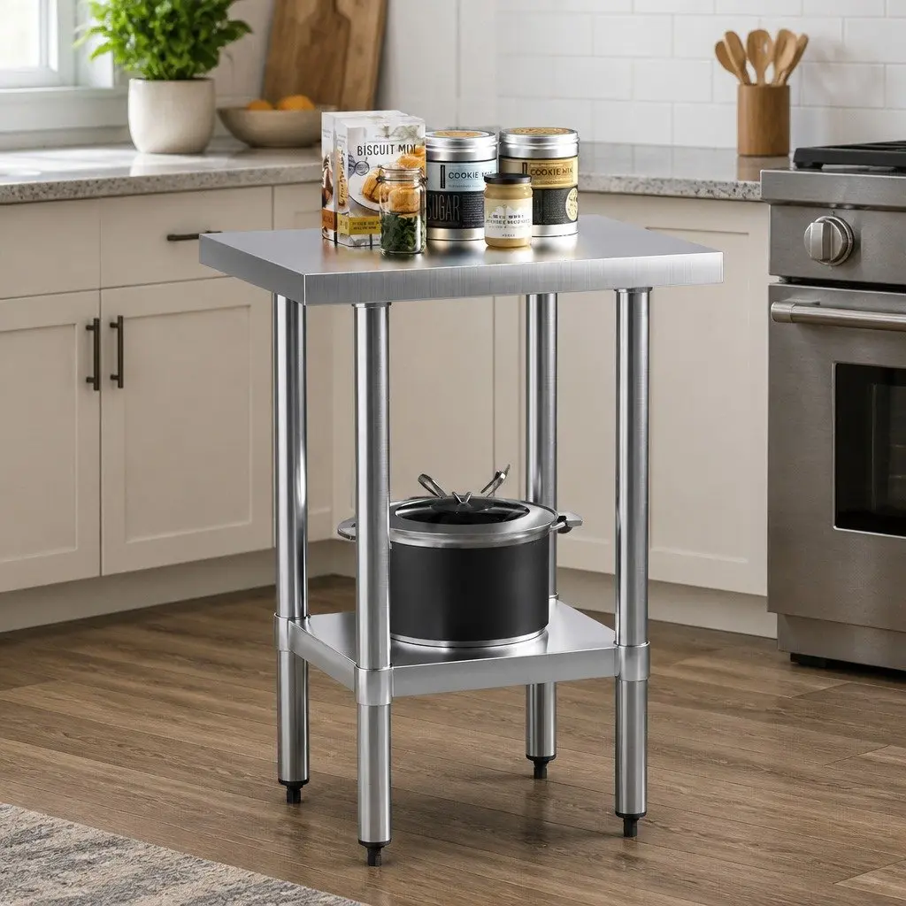 Stainless Steel Work Bench Kitchen Prep Table Adjustable Shelf 610x457mm