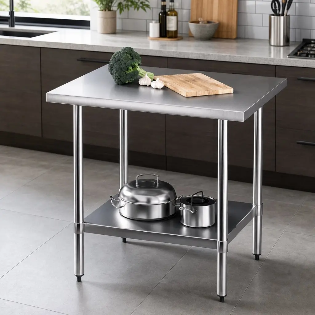 Stainless Steel Kitchen Work Bench 914x762mm Commercial Grade Prep Table with