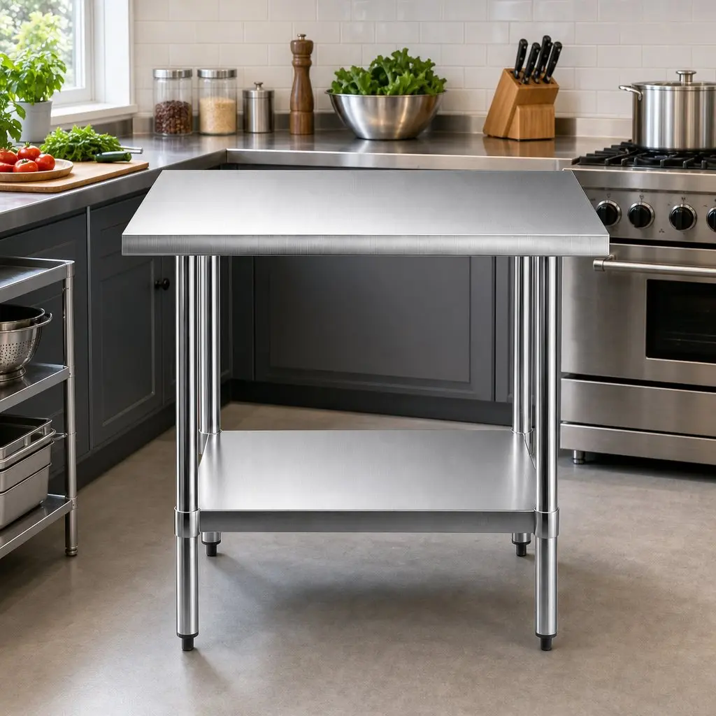 Stainless Steel Kitchen Work Bench 914x762mm Commercial Grade Prep Table with