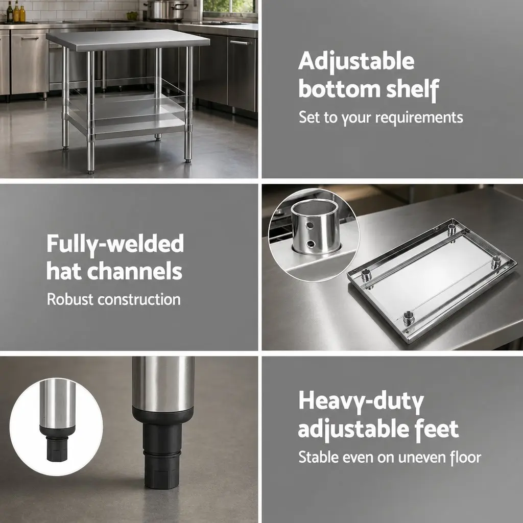 Stainless Steel Kitchen Work Bench 914x762mm Commercial Grade Prep Table with