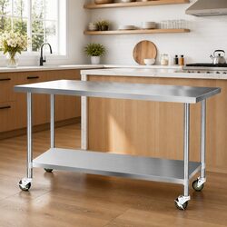 Adjustable Stainless Steel Kitchen Work Bench with Wheels