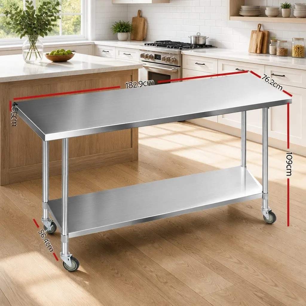 Adjustable Stainless Steel Kitchen Work Bench with Wheels