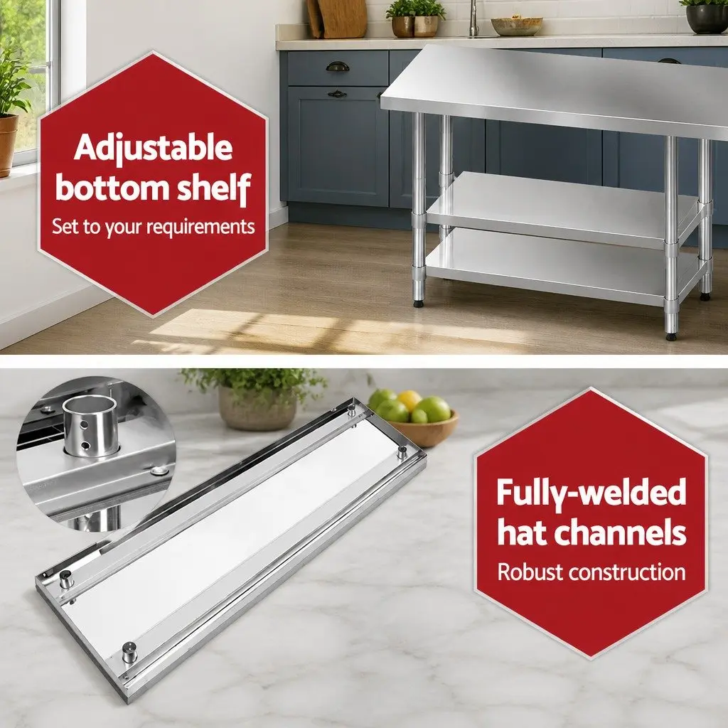 Adjustable Stainless Steel Kitchen Work Bench with Wheels
