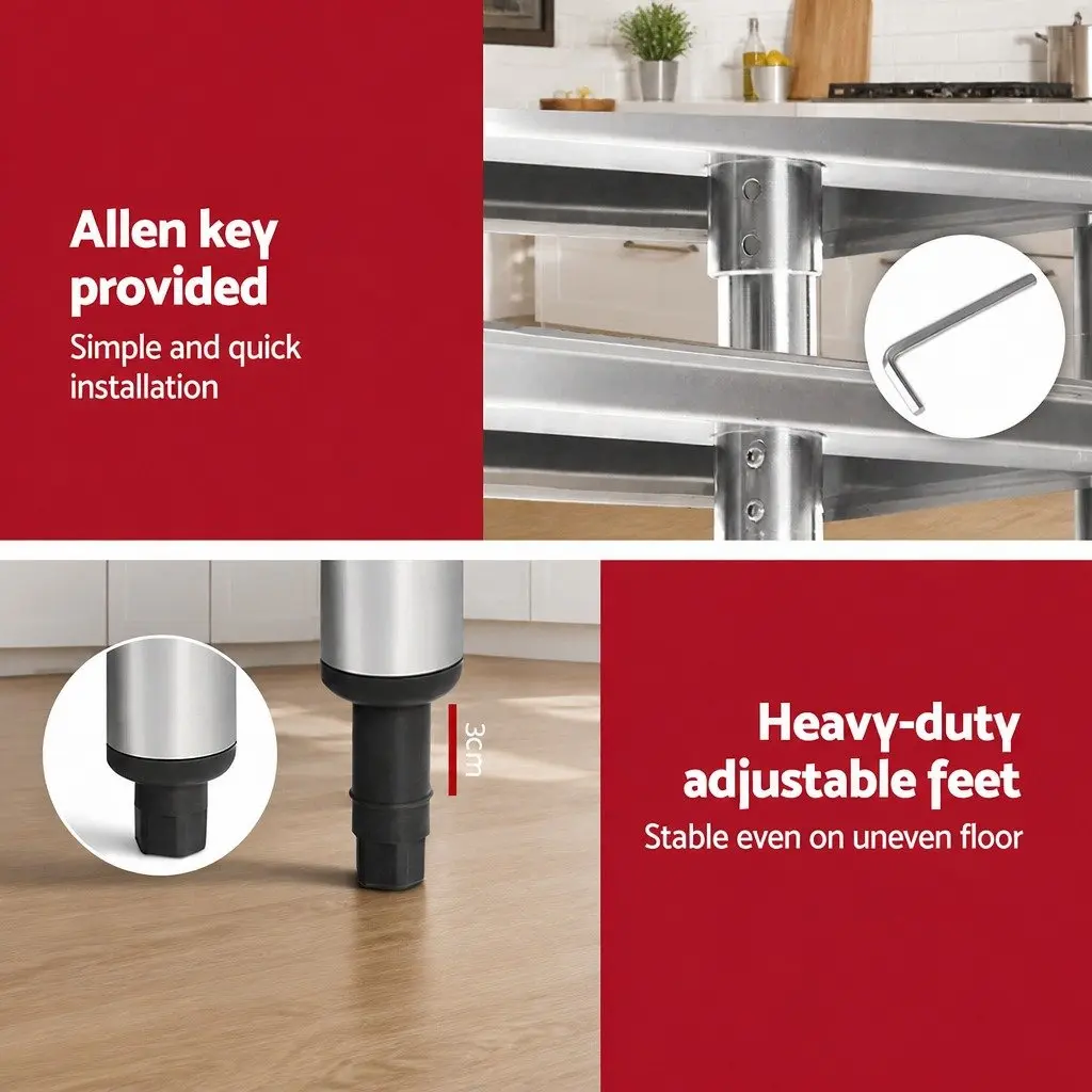 Adjustable Stainless Steel Kitchen Work Bench with Wheels