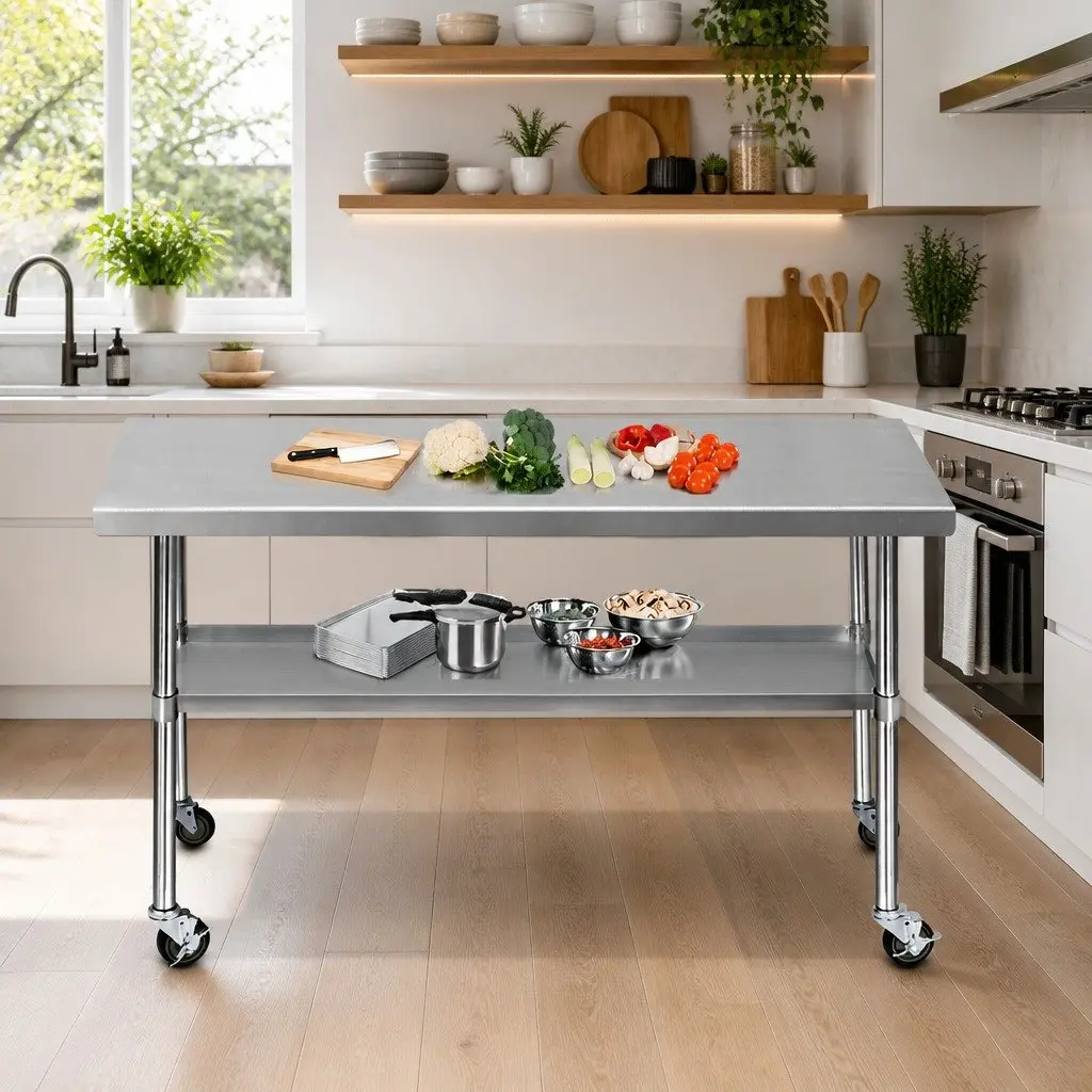 Adjustable Stainless Steel Kitchen Work Bench with Wheels