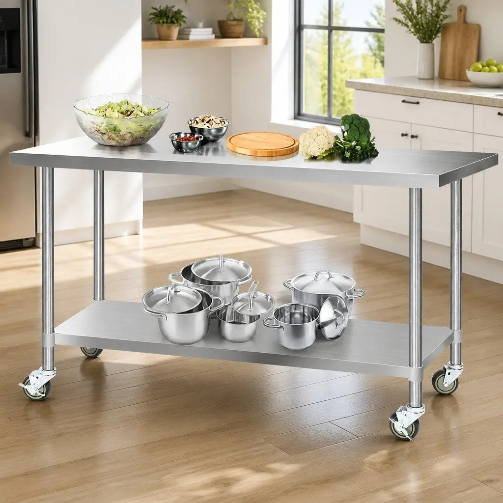 Adjustable Stainless Steel Kitchen Work Bench with Wheels