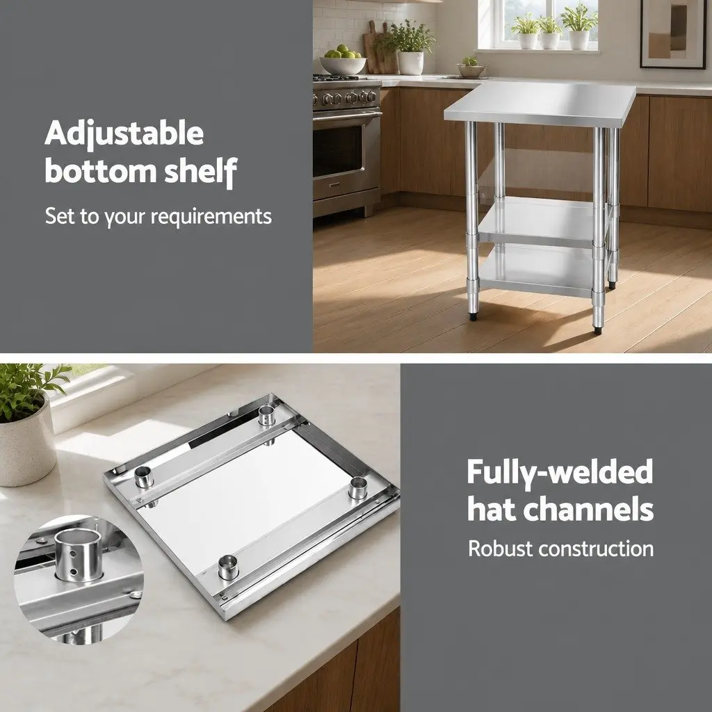 Stainless Steel Kitchen Bench 760x760mm Work Table Food Prep Commercial Grade