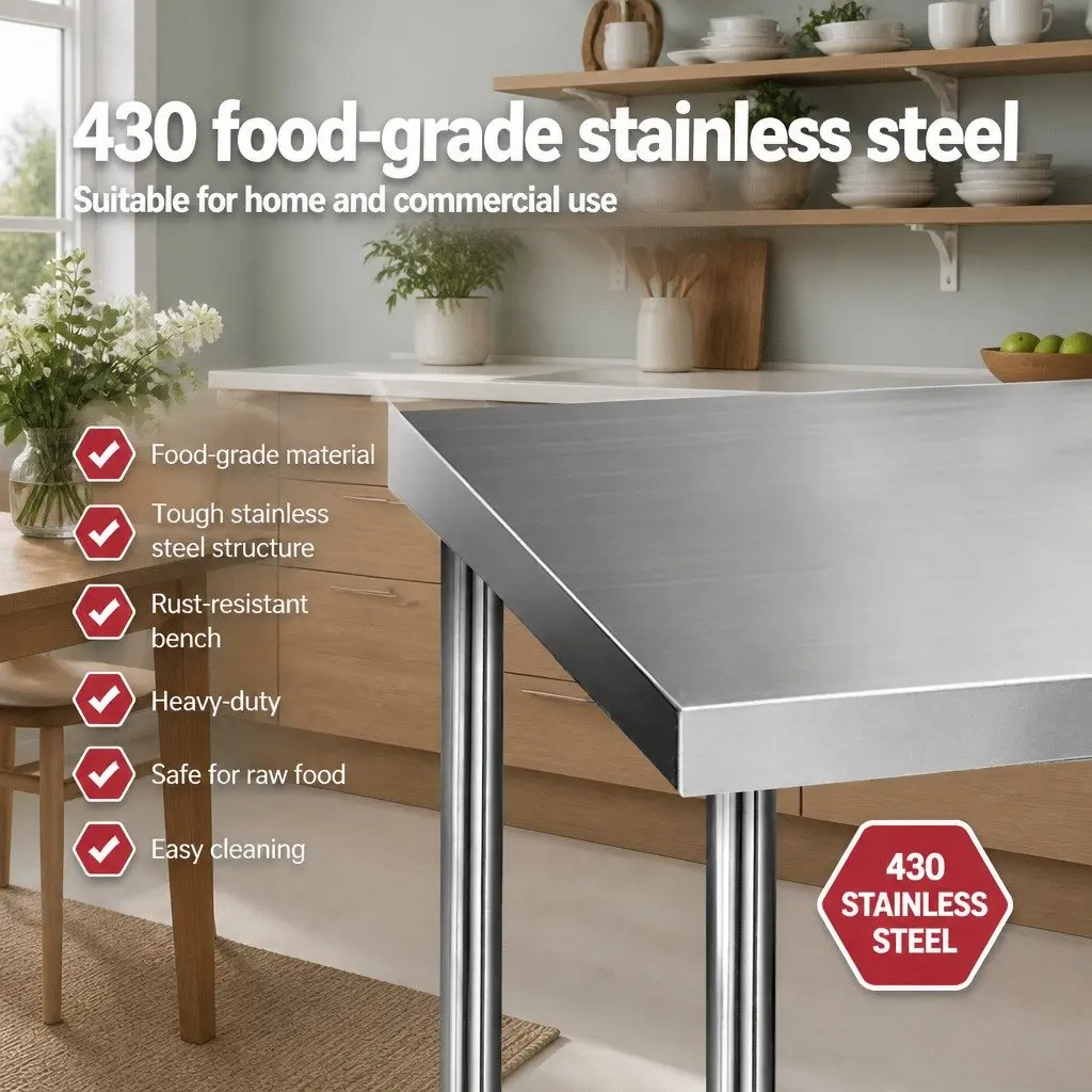 Stainless Steel Kitchen Bench Worktop 1829x760mm for Home