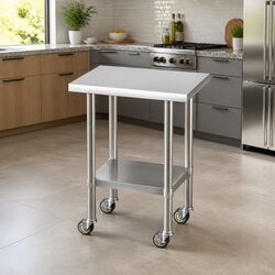 Mobile Stainless Steel Kitchen Work Bench with Adjustable Shelf