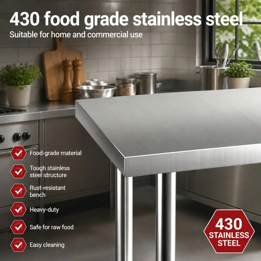 Stainless Steel Kitchen Work Bench Commercial Grade 760x610mm Food Preparation Table
