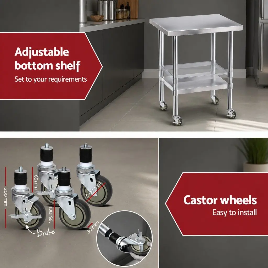 Stainless Steel Kitchen Work Bench Commercial Grade 760x610mm Food Preparation Table
