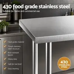 Stainless Steel Kitchen Work Bench Prep Table 914x762mm Castor Wheels
