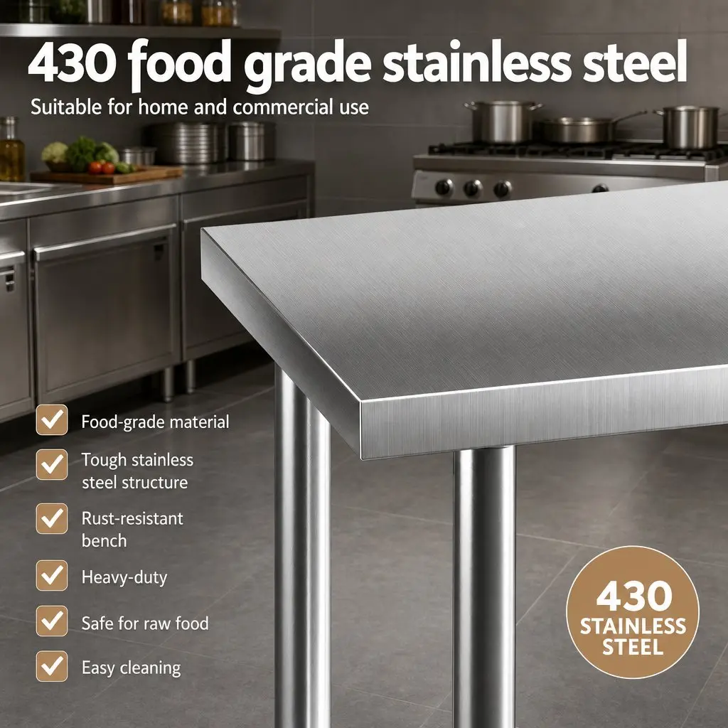 Stainless Steel Kitchen Work Bench 1524x762mm Prep Table with Splashback Castor