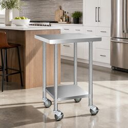 Stainless Steel Kitchen Work Bench 610x610mm with Trolley Wheels