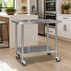 Mobile Stainless Steel Kitchen Bench with Adjustable Storage