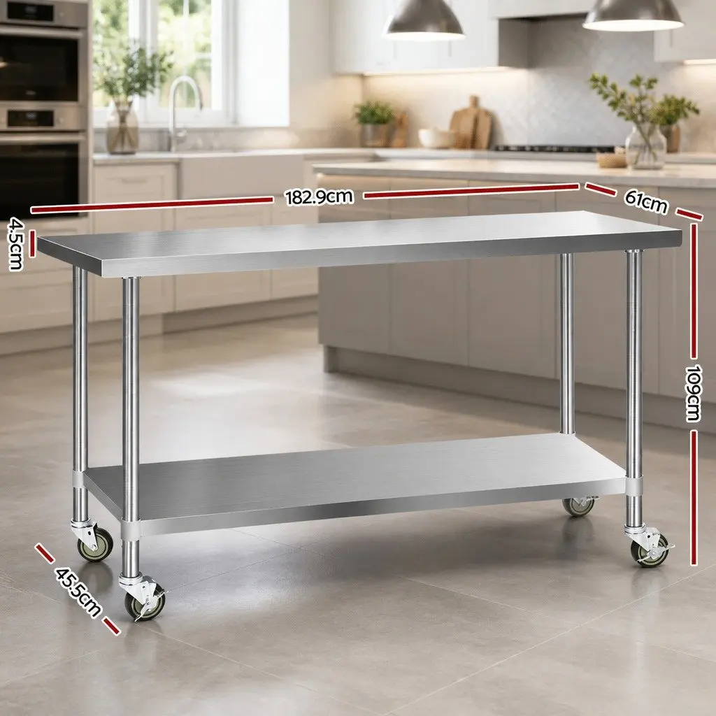 Mobile Stainless Steel Kitchen Work Table with Storage