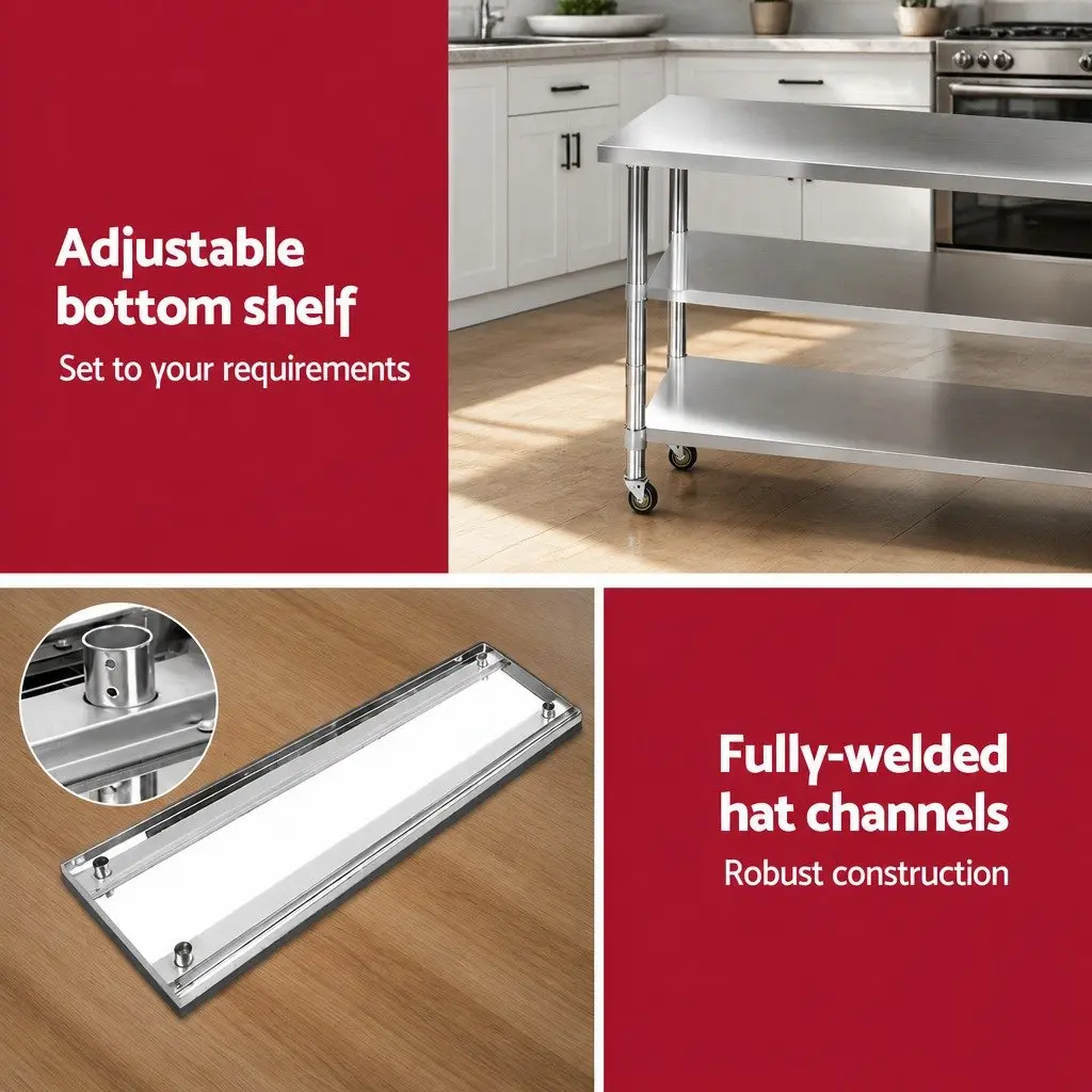 Mobile Stainless Steel Kitchen Work Table with Storage
