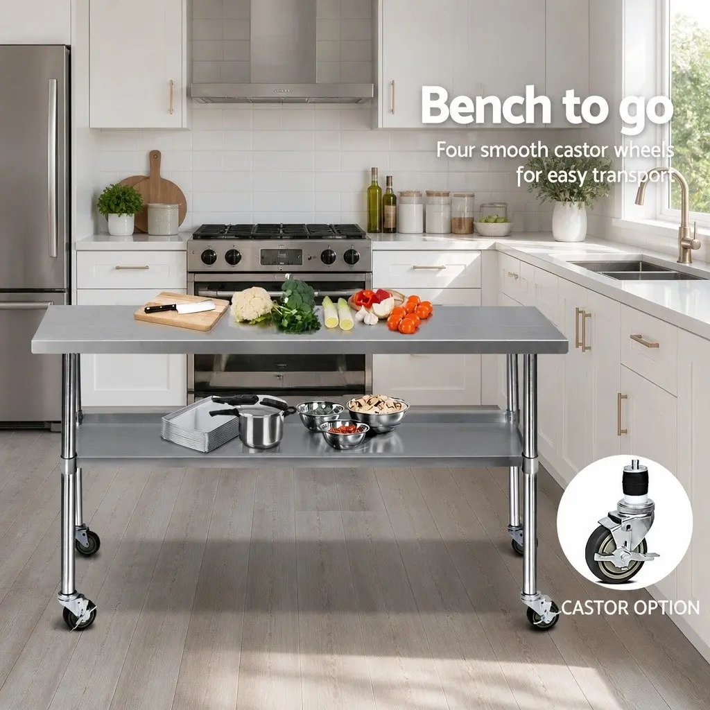 Mobile Stainless Steel Kitchen Work Table with Storage