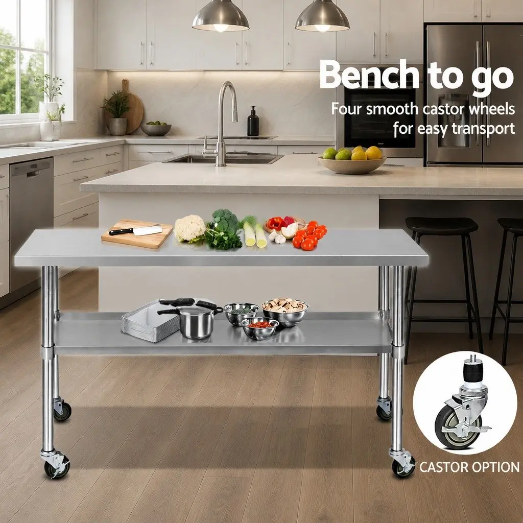 Mobile Stainless Steel Kitchen Work Table with Storage