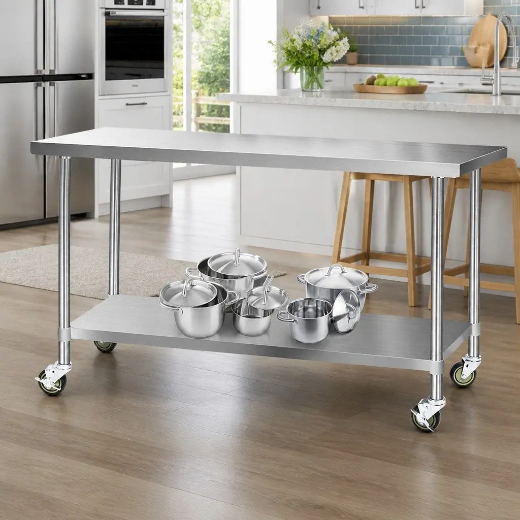 Mobile Stainless Steel Kitchen Work Table with Storage