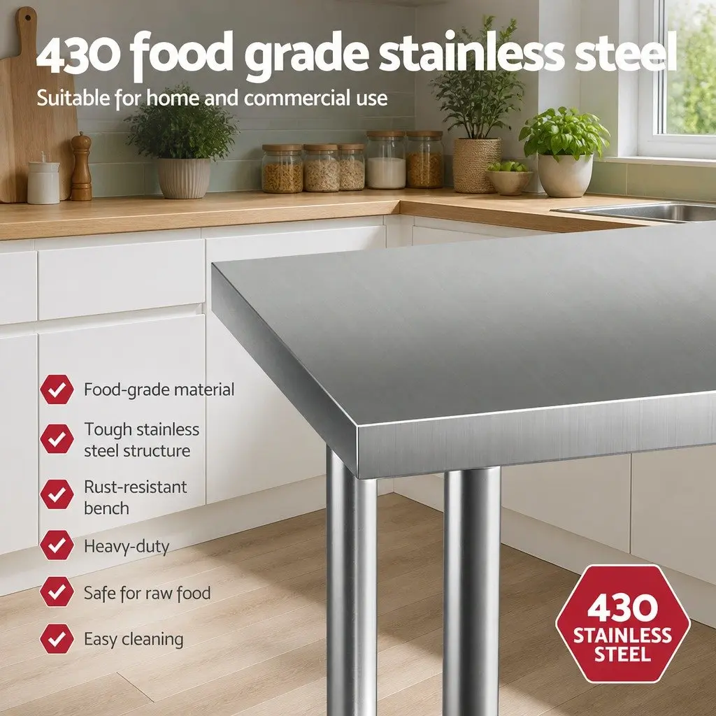 Stainless Steel Kitchen Preparation Table Silver 910x610mm Commercial Grade with Adjustable Under-Shelf and Bullet Feet for Home and Restaurant Use