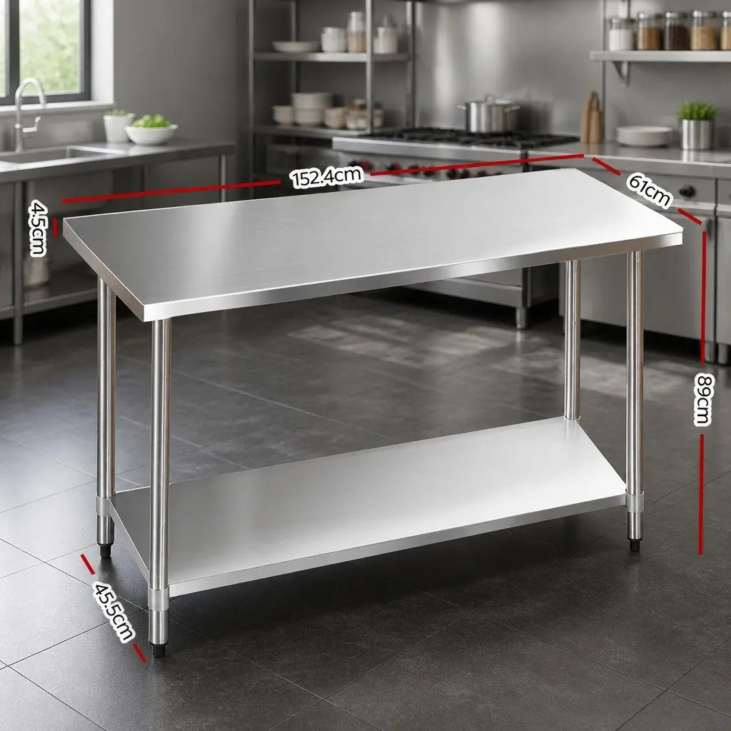 Stainless Steel Work Bench Kitchen Prep Table 1524x610mm Heavy Duty Commercial Home Food