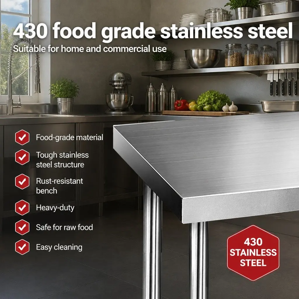 Stainless Steel Work Bench Kitchen Prep Table 1524x610mm Heavy Duty Commercial Home Food