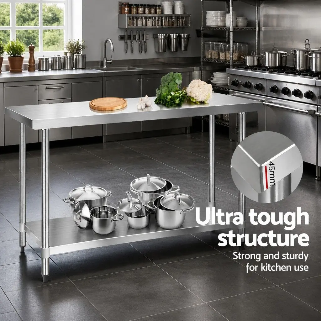 Stainless Steel Work Bench Kitchen Prep Table 1524x610mm Heavy Duty Commercial Home Food