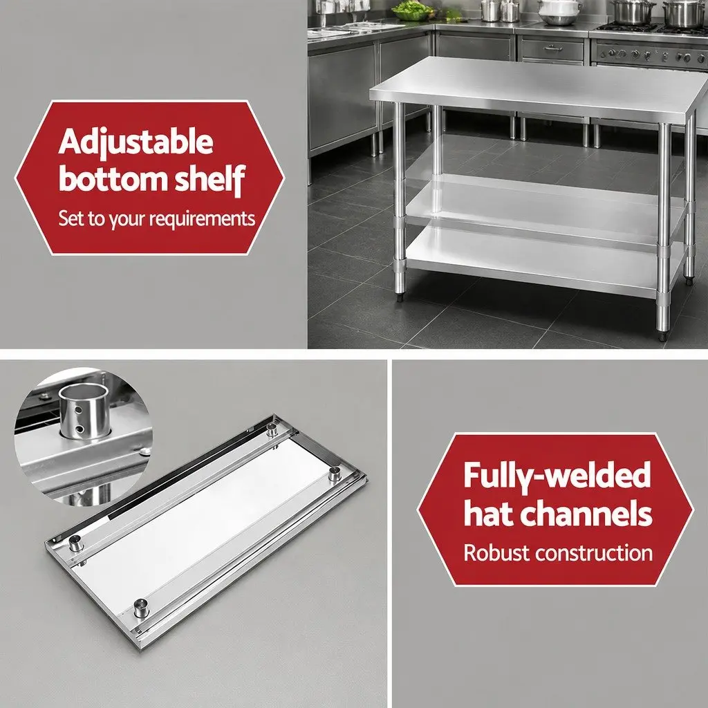 Stainless Steel Work Bench Kitchen Prep Table 1524x610mm Heavy Duty Commercial Home Food