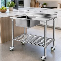 Mobile Stainless Steel Sink Bench with Adjustable Shelf