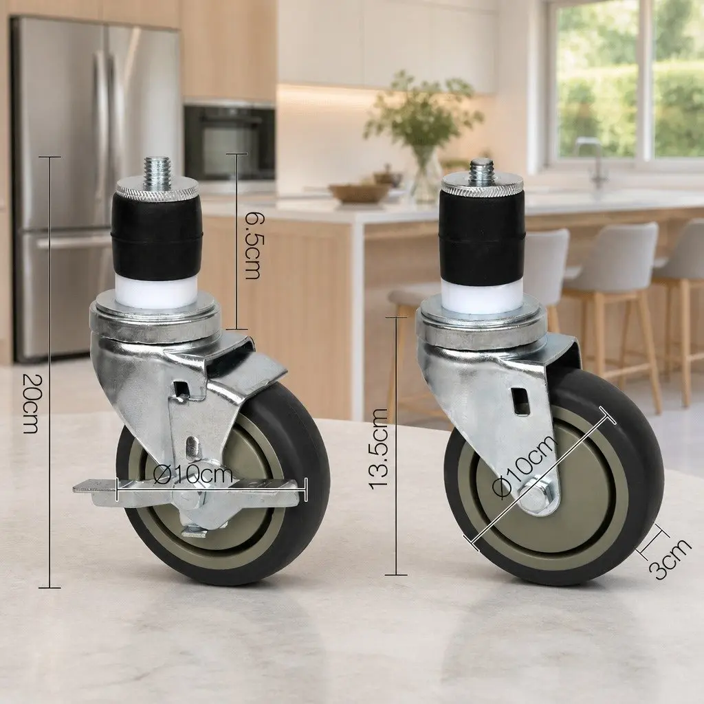 4" Swivel Castor Wheels Set of 4 Universal Kitchen Bench Casters Rubber Zinc-plated Iron