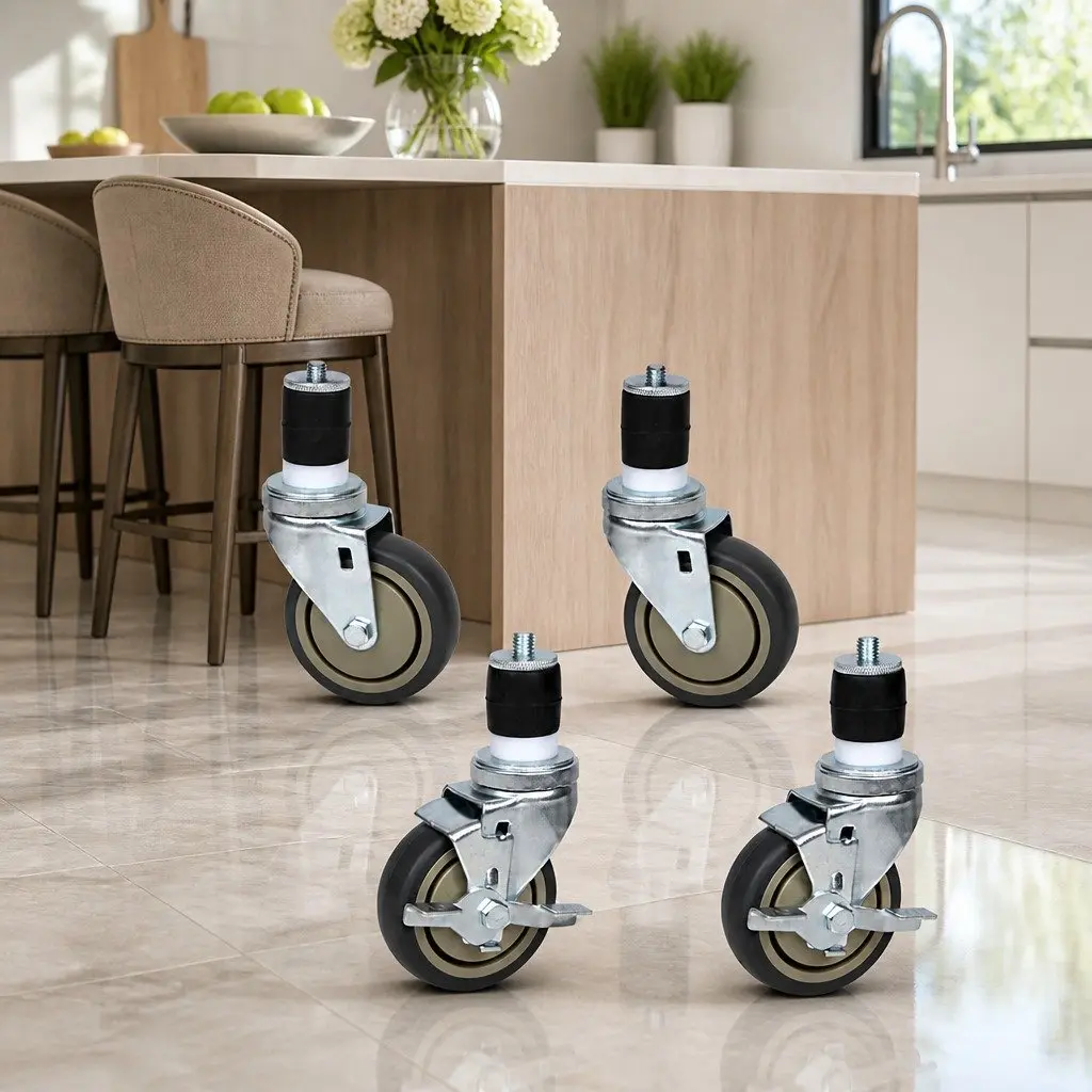 4" Swivel Castor Wheels Set of 4 Universal Kitchen Bench Casters Rubber Zinc-plated Iron