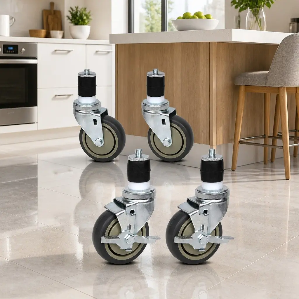 4" Swivel Castor Wheels Set of 4 Universal Kitchen Bench Casters Rubber Zinc-plated Iron