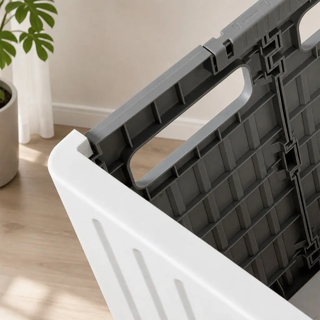 Folding Shopping Trolley Cart Collapsible Portable 65L PP Crate Aluminium Handle TPR Wheels