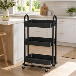 3 Tier Kitchen Storage Trolley Rack with Wheels - Black