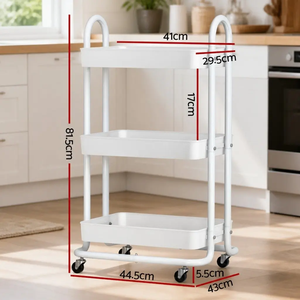 Storage Trolley Kitchen Cart 3 Tier Yellow Steel Rolling Wheels