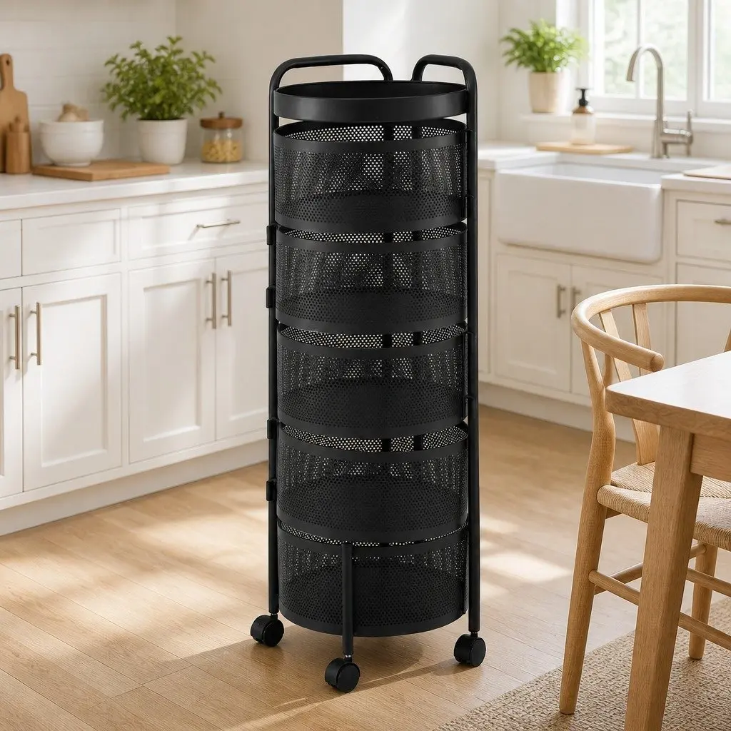 5-Tier Storage Trolley Rolling Utility Rack Black Iron