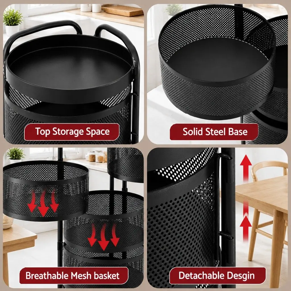 5-Tier Storage Trolley Rolling Utility Rack Black Iron
