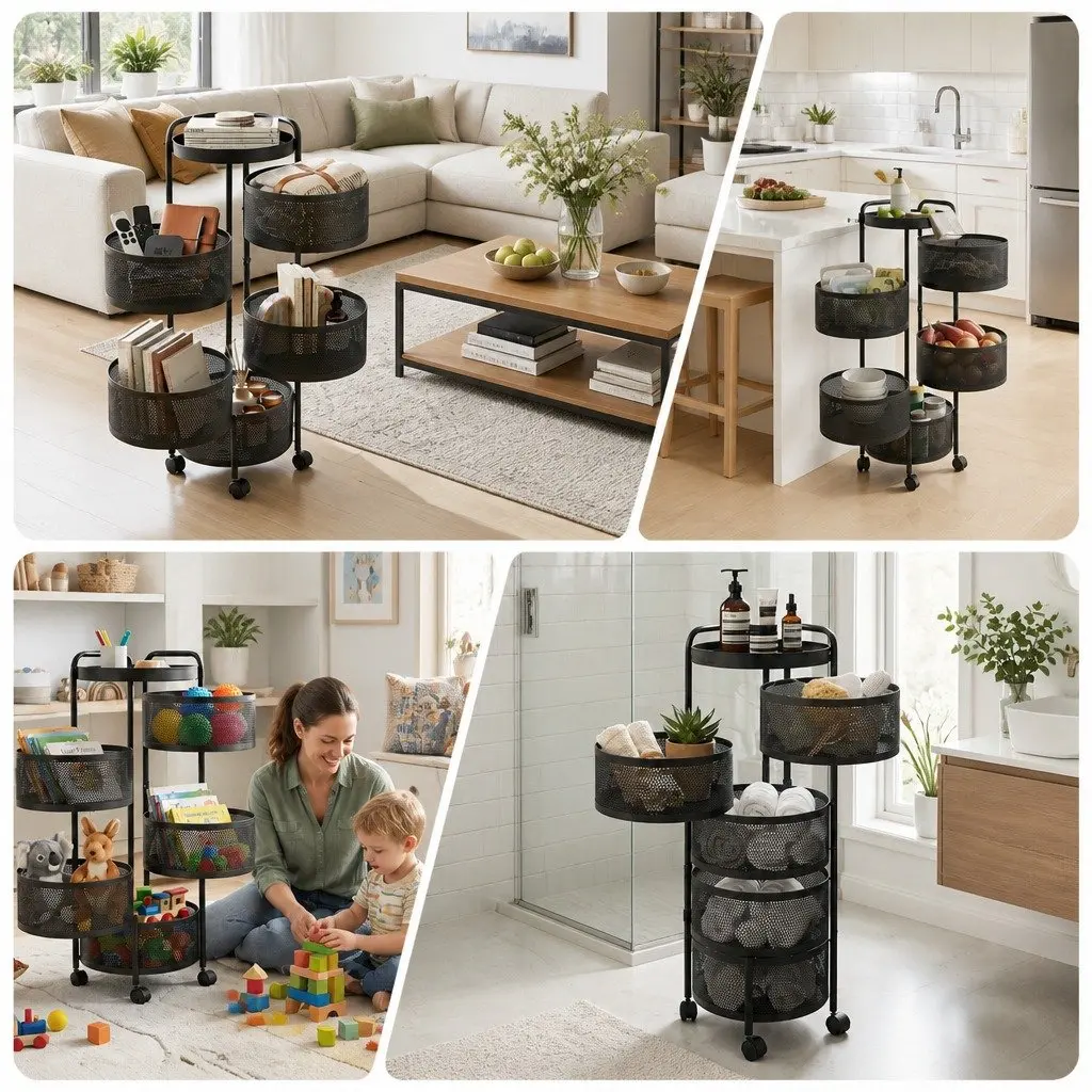 5-Tier Storage Trolley Rolling Utility Rack Black Iron