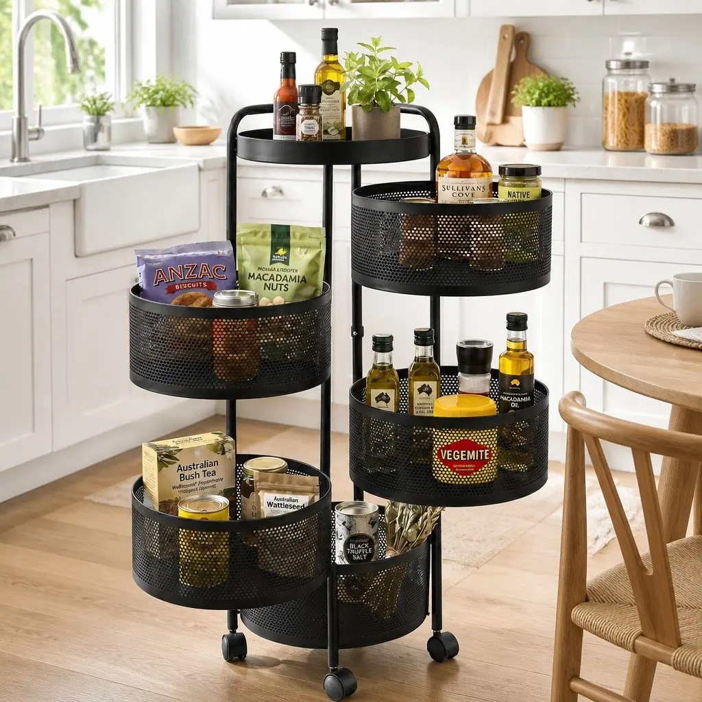 5-Tier Storage Trolley Rolling Utility Rack Black Iron