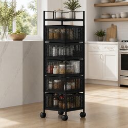 5-Tier Kitchen Cart with Rolling Wheels in Black