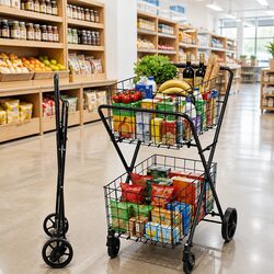 Collapsible Black Shopping Trolley Cart for Everyday Use