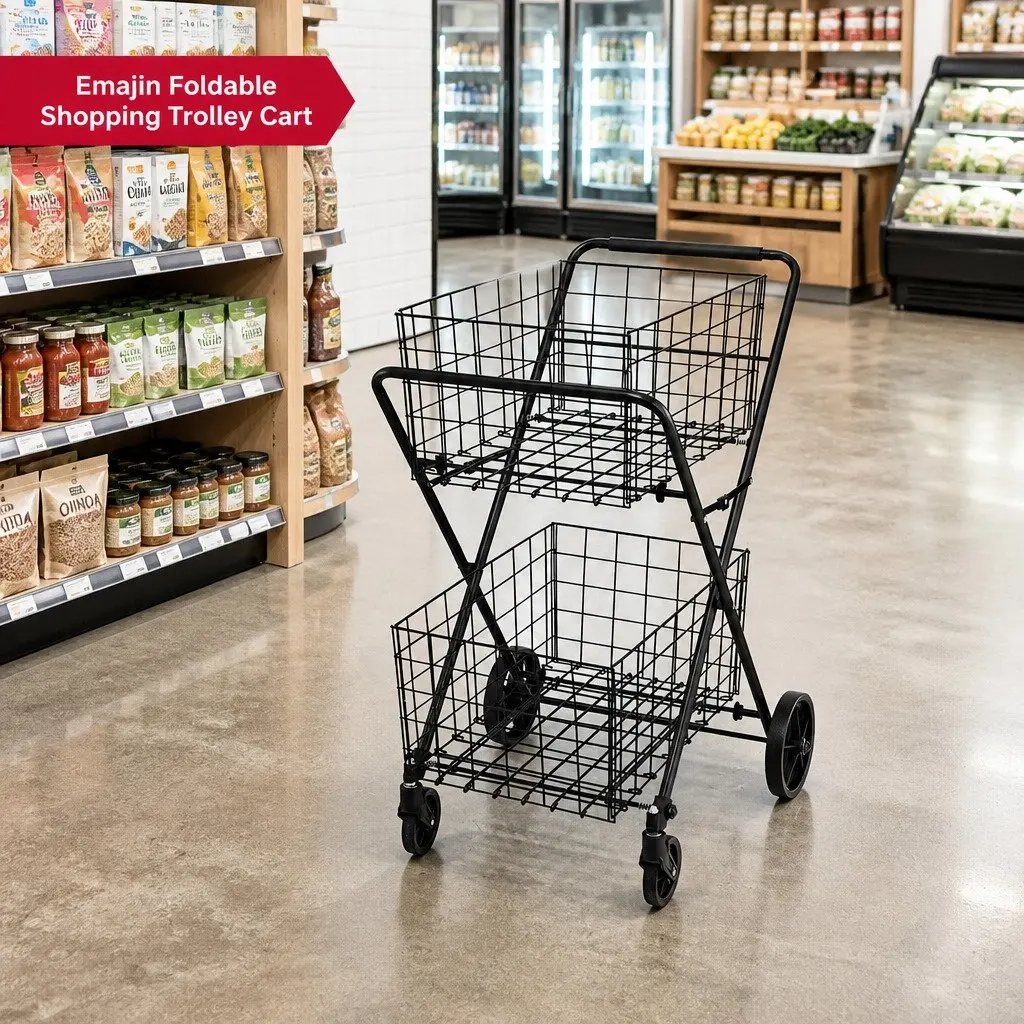 Foldable Shopping Trolley Cart Black Collapsible Metal and Steel 75cm x 95cm x 62.5cm