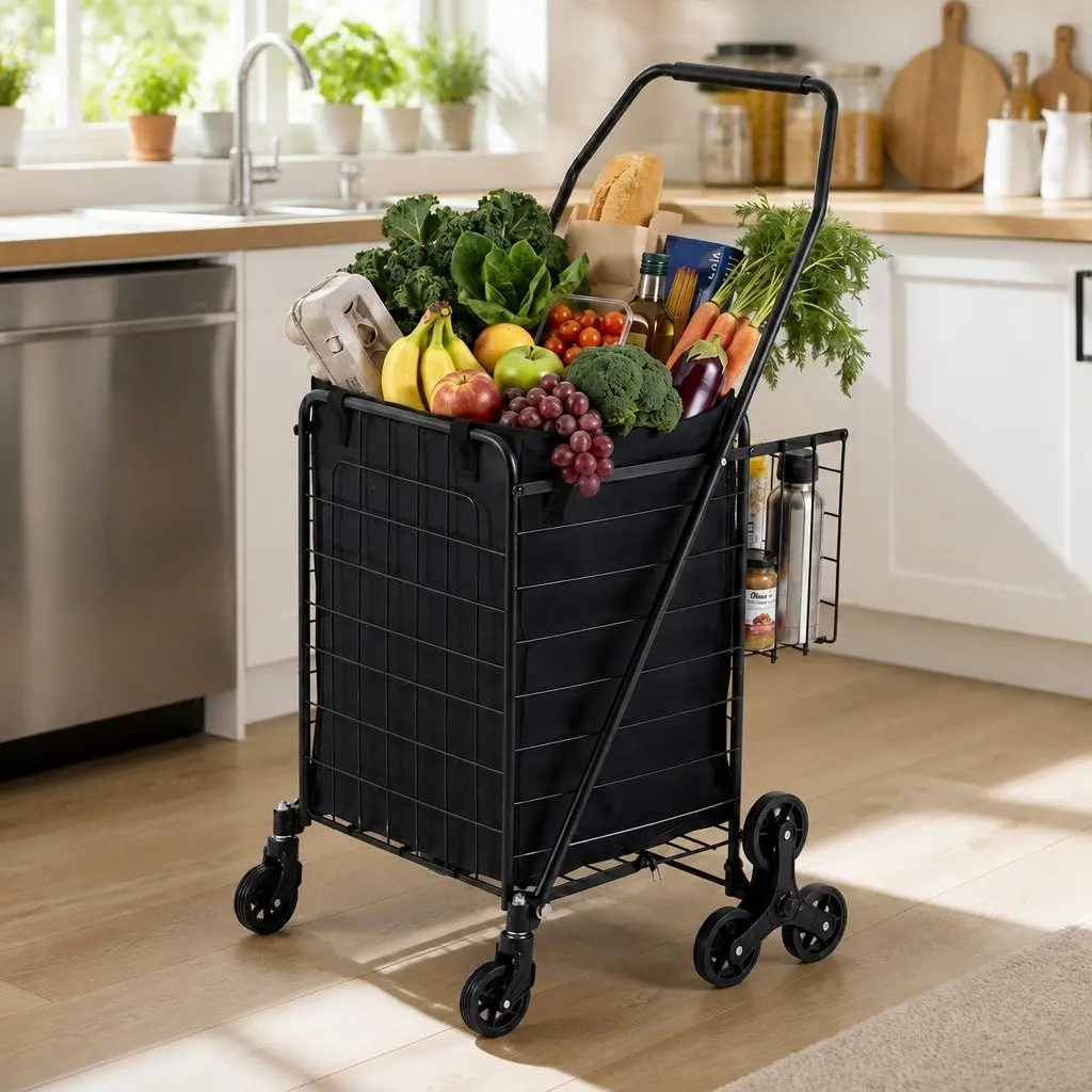 Shopping Trolley Cart Folding Utility Black Lightweight Compact Aluminium